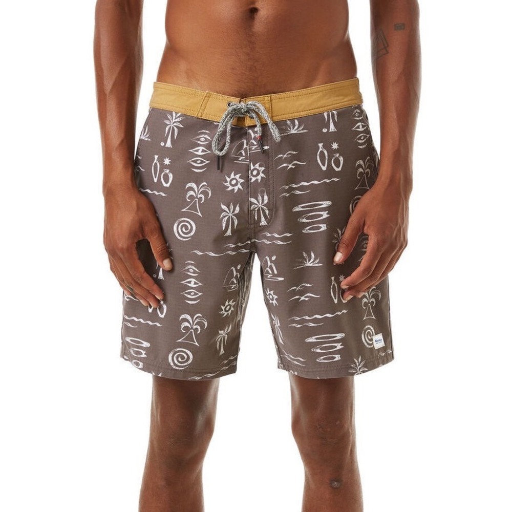 NWT Katin Mens 36 Board Shorts Brown Tan Tribal Print Repreve Surf Trunks